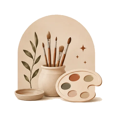 Palette de peinture et pinceaux illustrés
