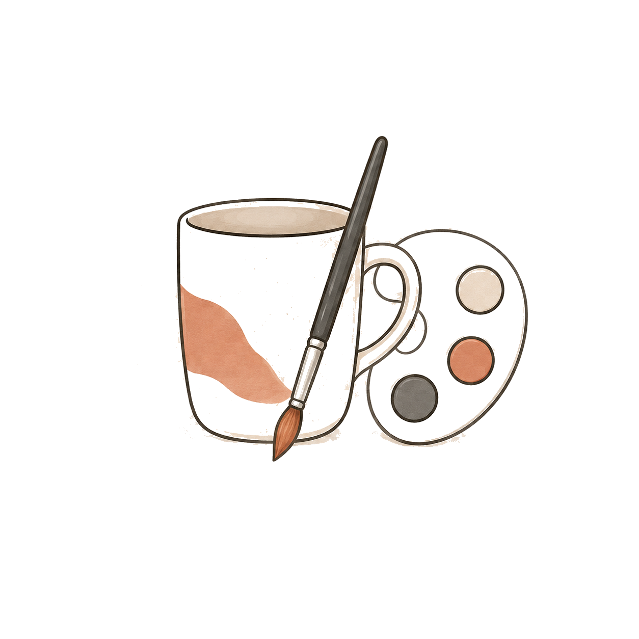 Tasse, pinceau et palette de peinture
